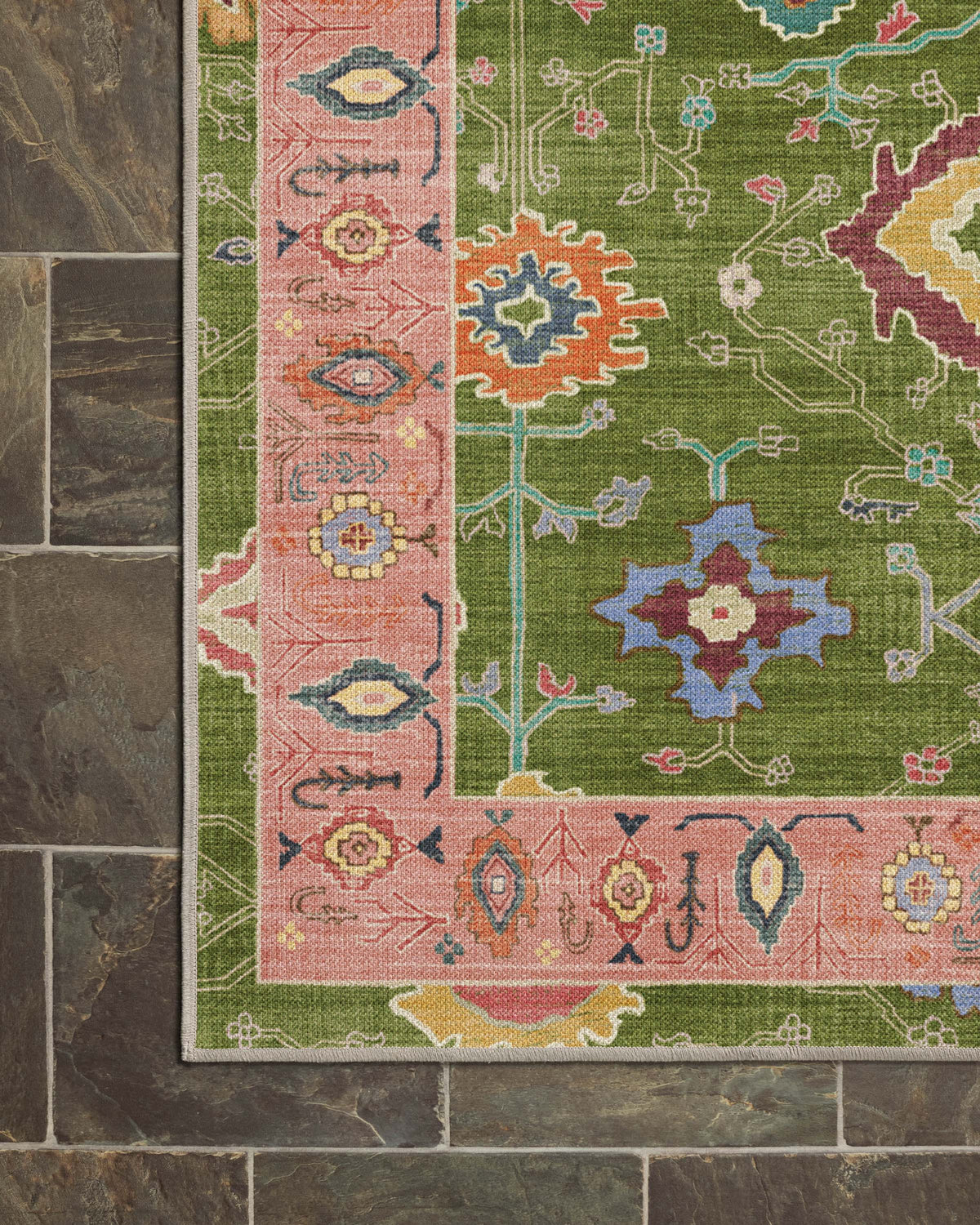 Mehr Green & Soft Pink Outdoor Rug