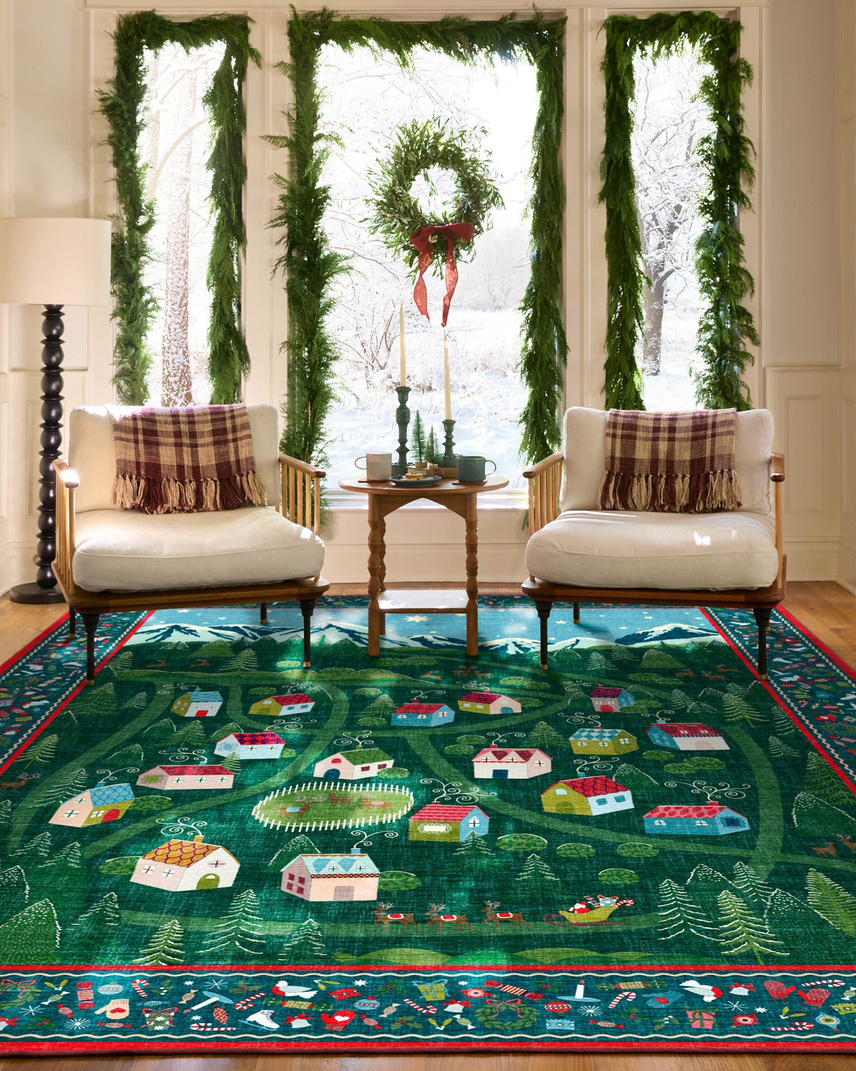 Merry Village Green Flatwoven Rug