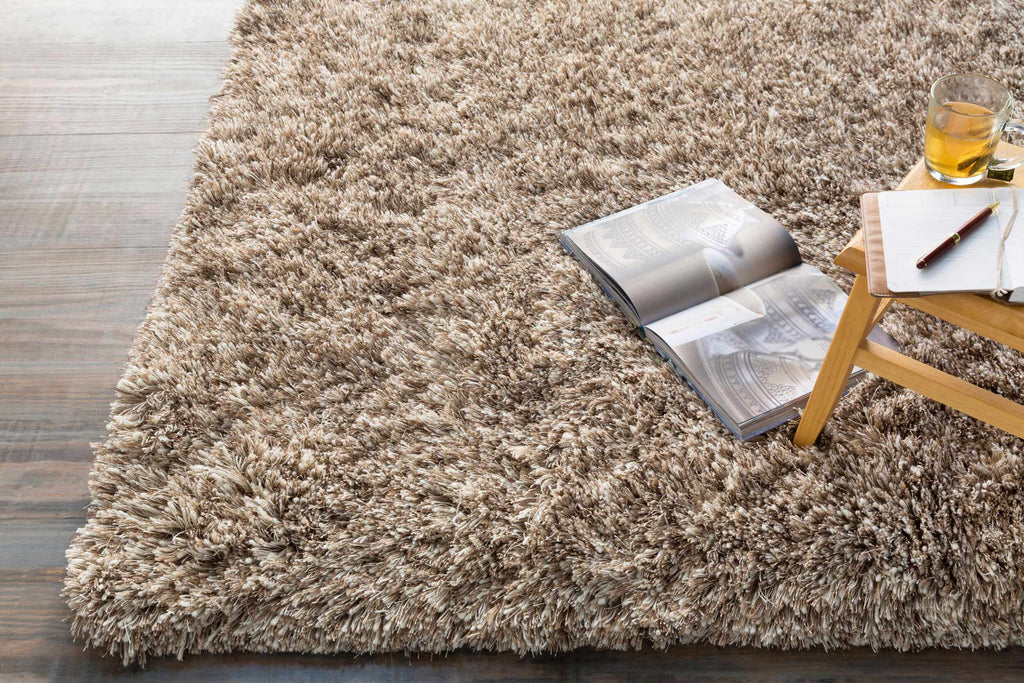 Ascot Solid Beige Wool Shag Rug