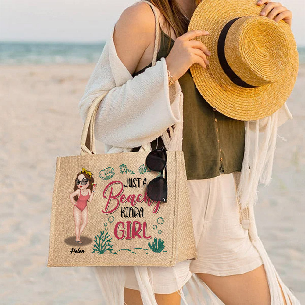 A Beachy Kinda Girl - Personalized Jute Tote Bag