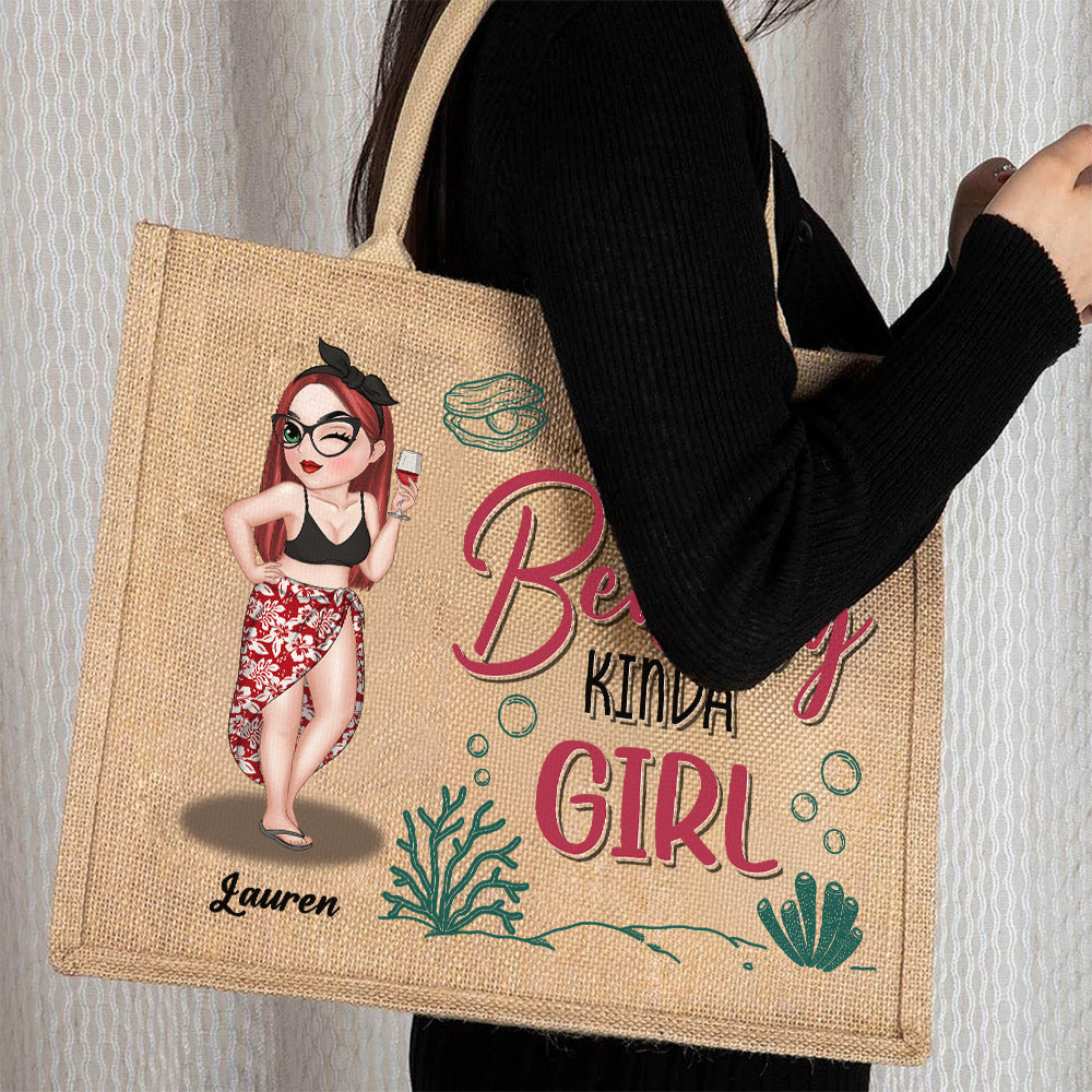 A Beachy Kinda Girl - Personalized Jute Tote Bag
