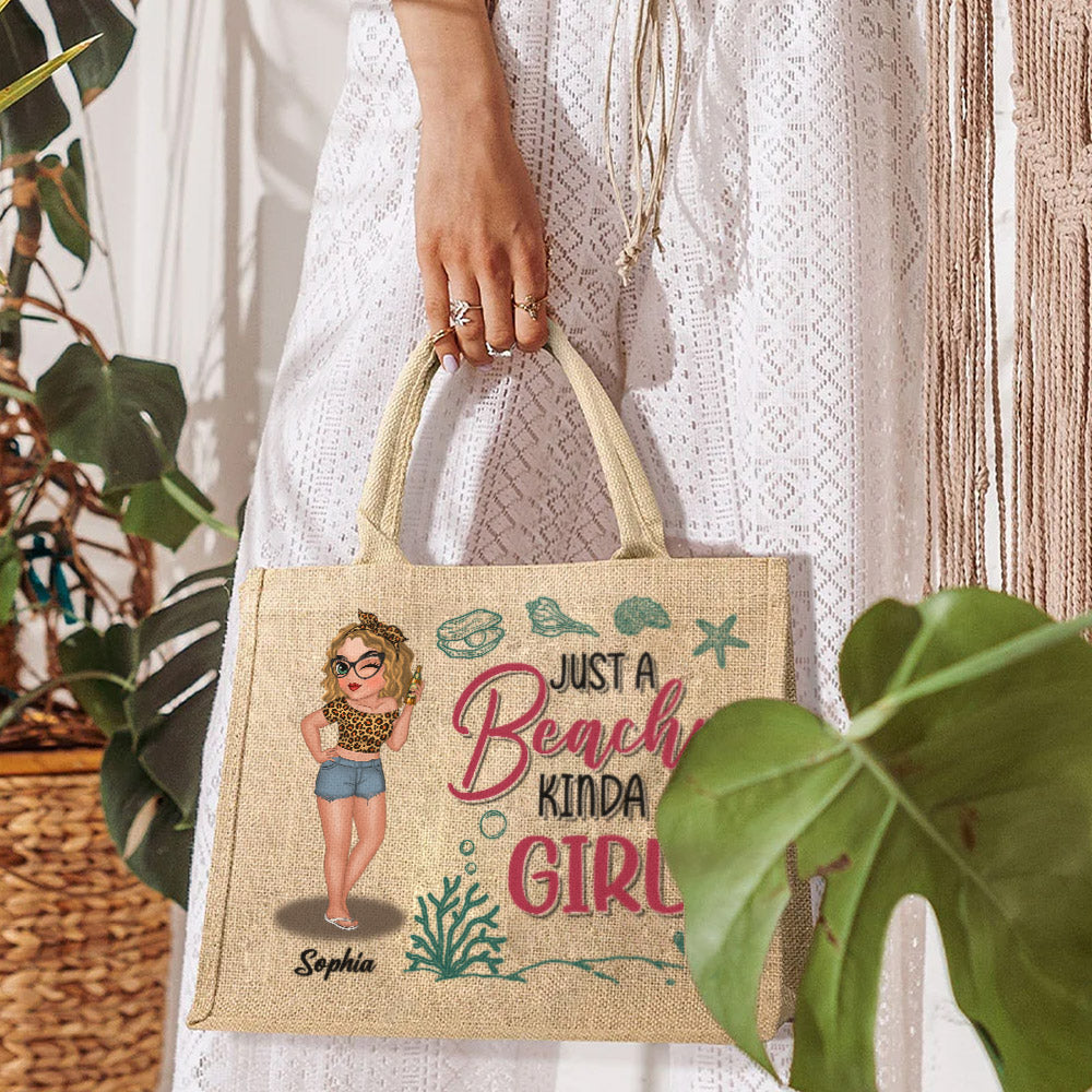 A Beachy Kinda Girl - Personalized Jute Tote Bag