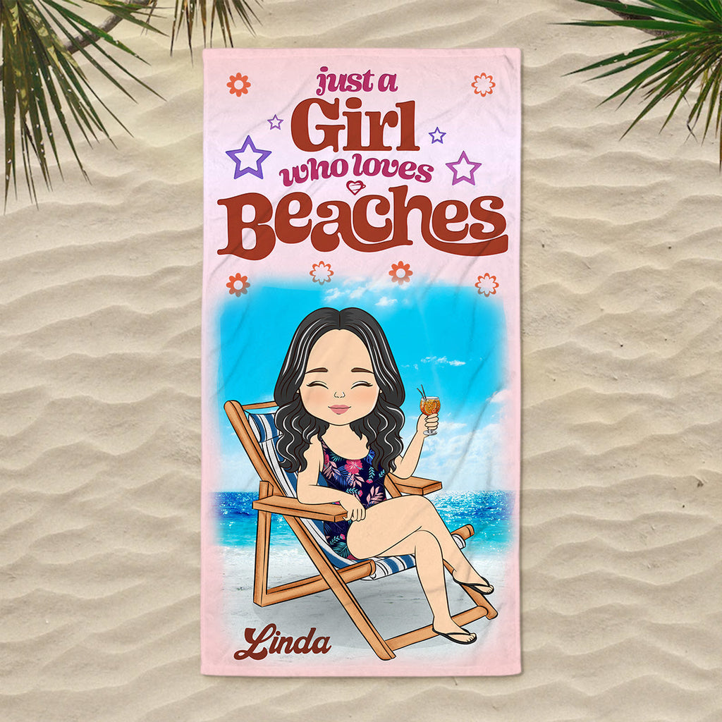 A Girl Loves Beaches - Personalized Beach Towel