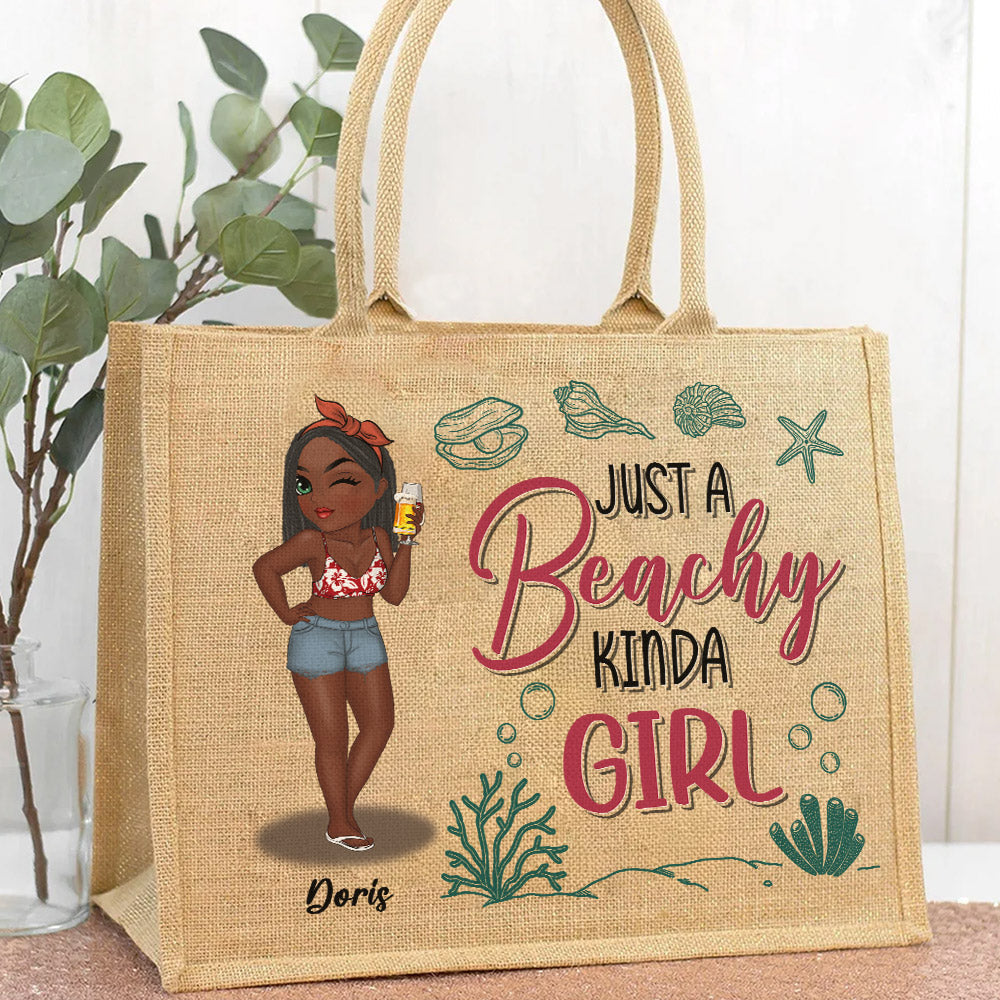 A Beachy Kinda Girl - Personalized Jute Tote Bag