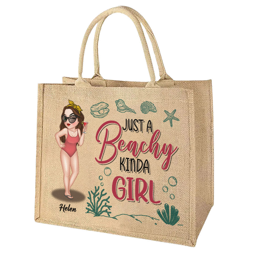 A Beachy Kinda Girl - Personalized Jute Tote Bag
