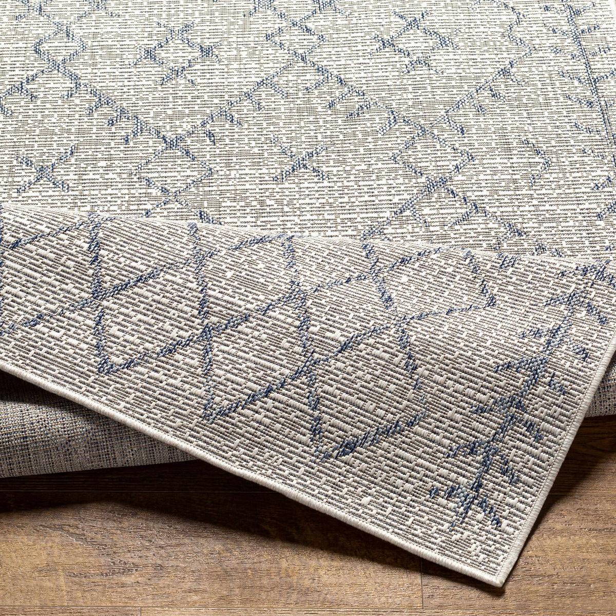 Maunawili Blue Detailed Gray Outdoor Rug - Clearance