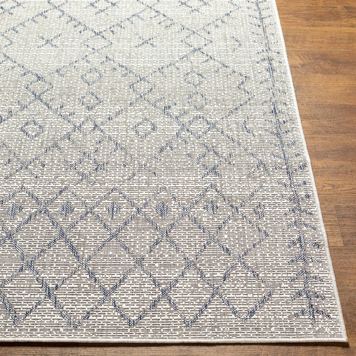 Maunawili Blue Detailed Gray Outdoor Rug - Clearance