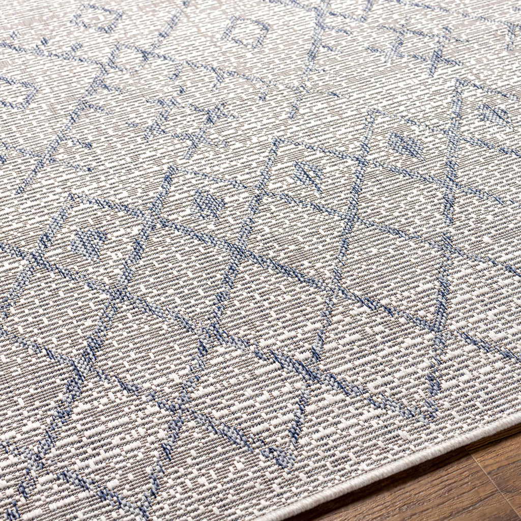 Maunawili Blue Detailed Gray Outdoor Rug - Clearance