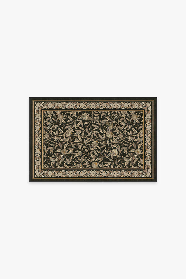 Bird & Pomegranate Soft Black Flatwoven Rug by Morris & Co.