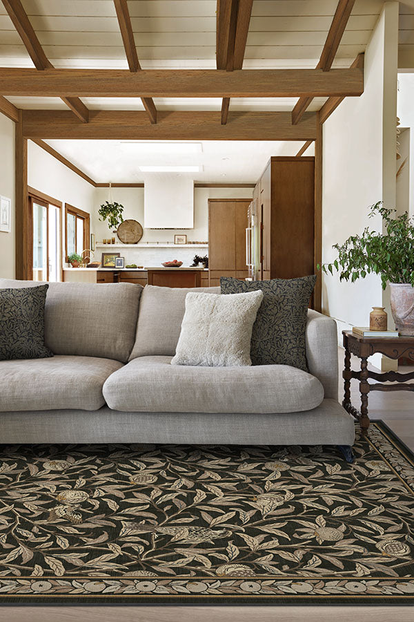Bird & Pomegranate Soft Black Rug by Morris & Co.