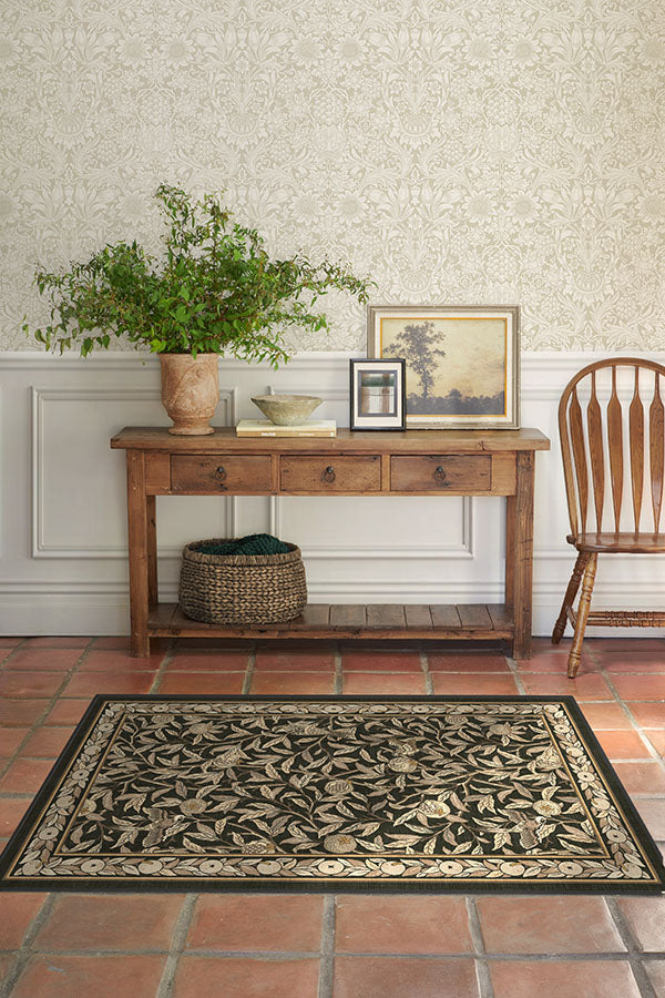 Bird & Pomegranate Soft Black Flatwoven Rug by Morris & Co.