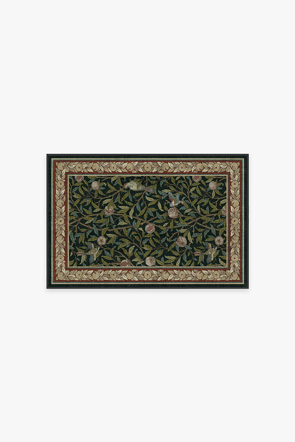 Bird & Pomegranate Teal Green Flatwoven Rug by Morris & Co.