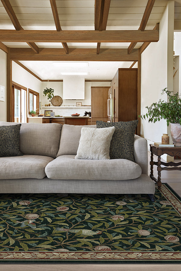 Bird & Pomegranate Teal Green Flatwoven Rug by Morris & Co.