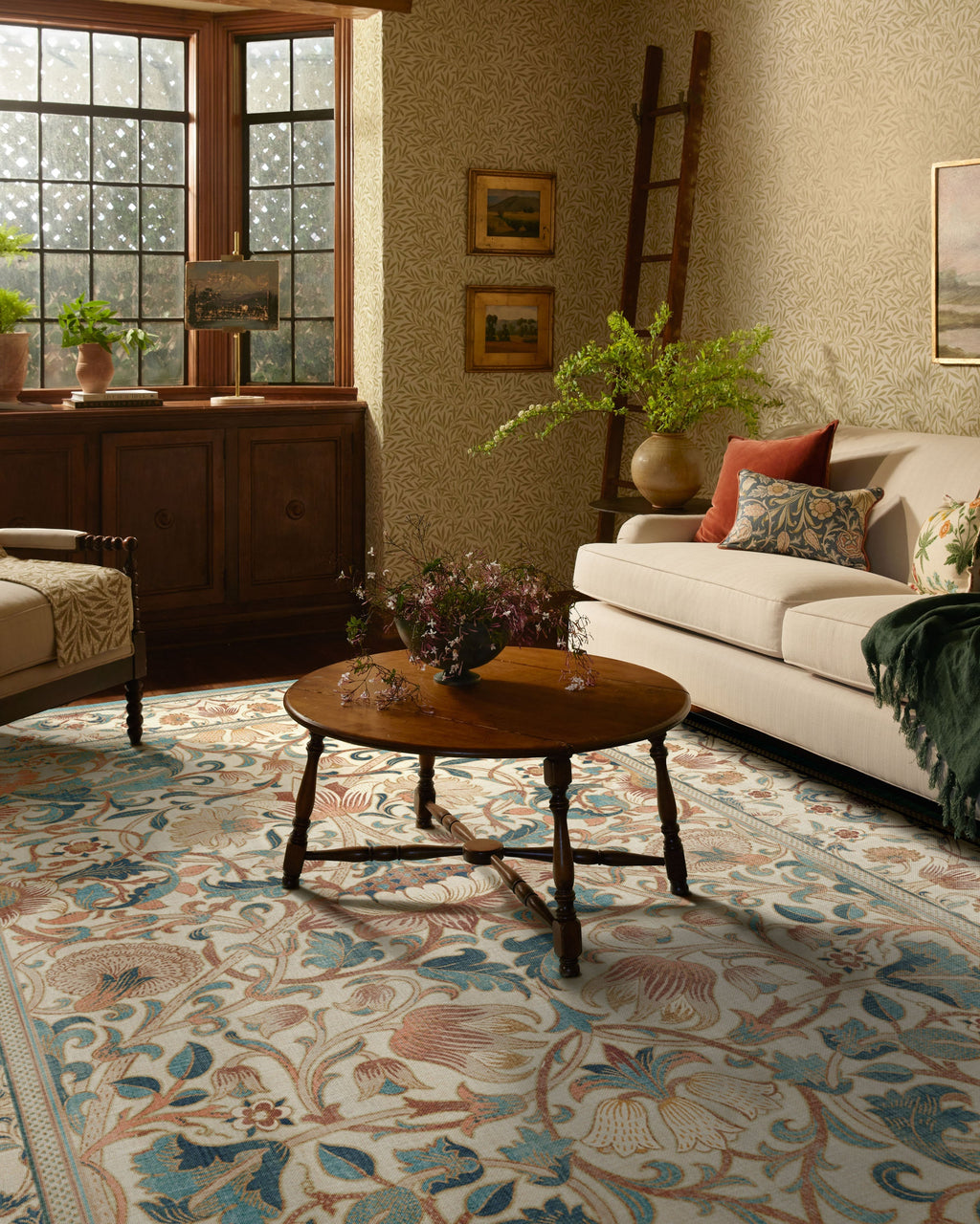 Lodden Soft Rose & Teal Flatwoven Rug by Morris & Co.