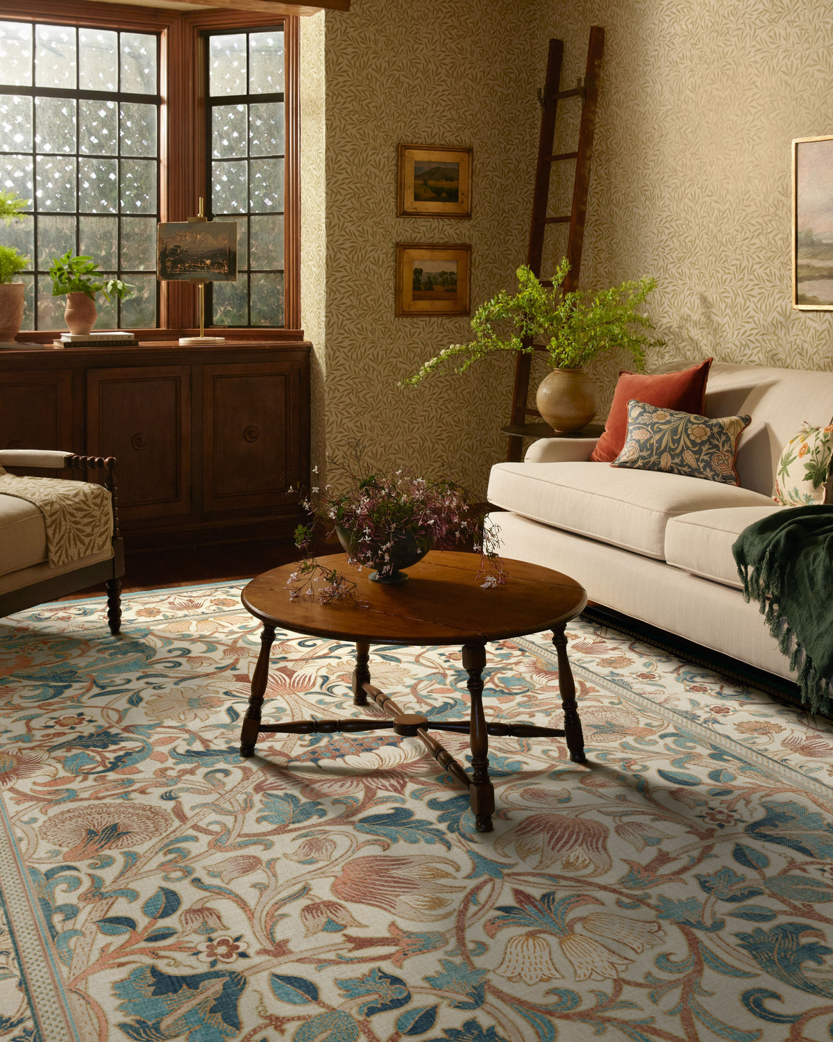 Lodden Soft Rose & Teal Flatwoven Rug by Morris & Co.