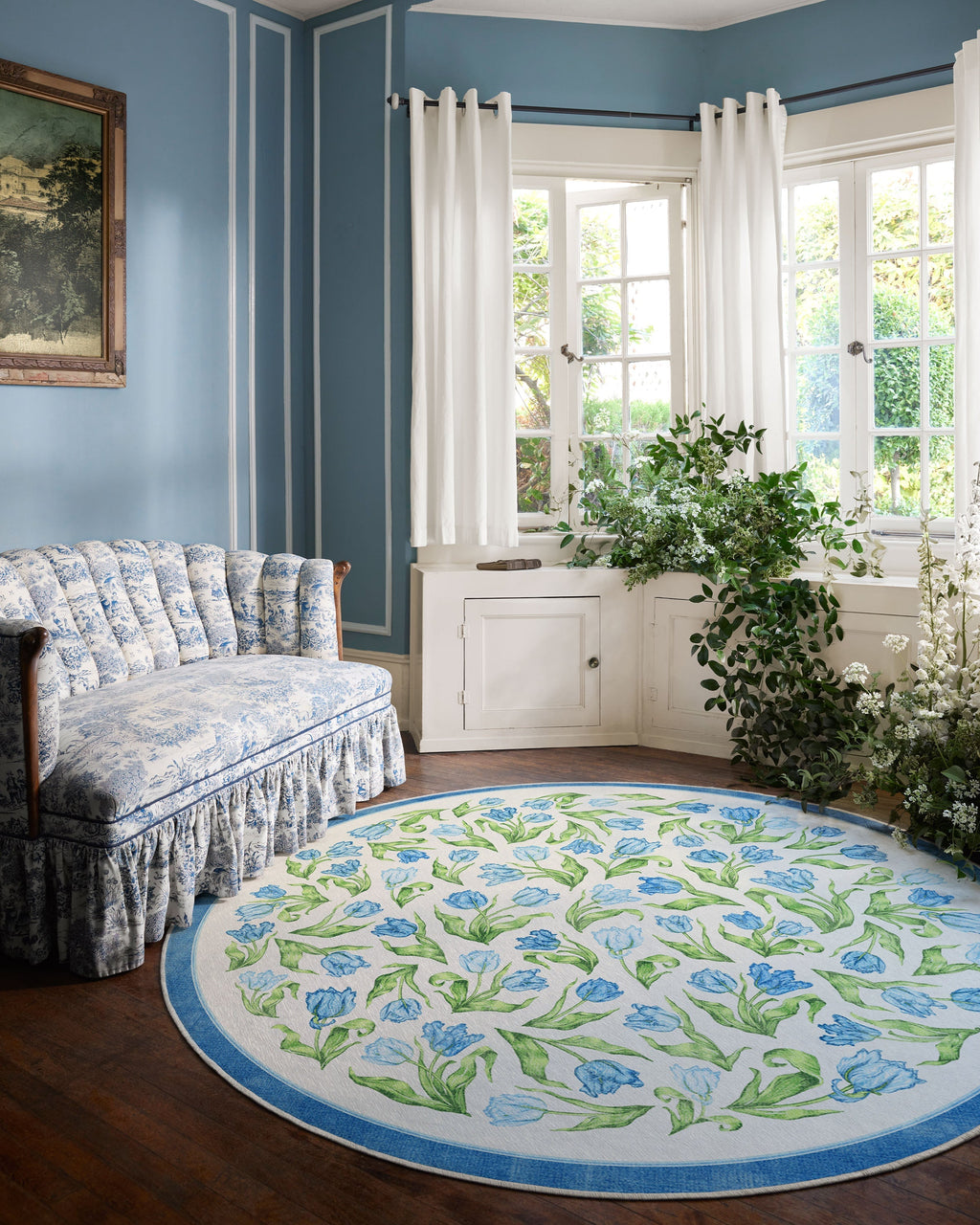 Garden Party Blue Flatwoven Rug by Mrs. Alice