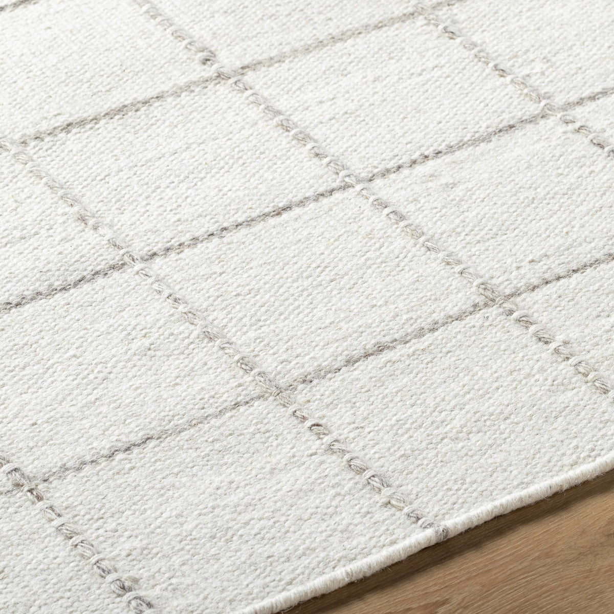 Nissa White Gray Checkered Wool Rug