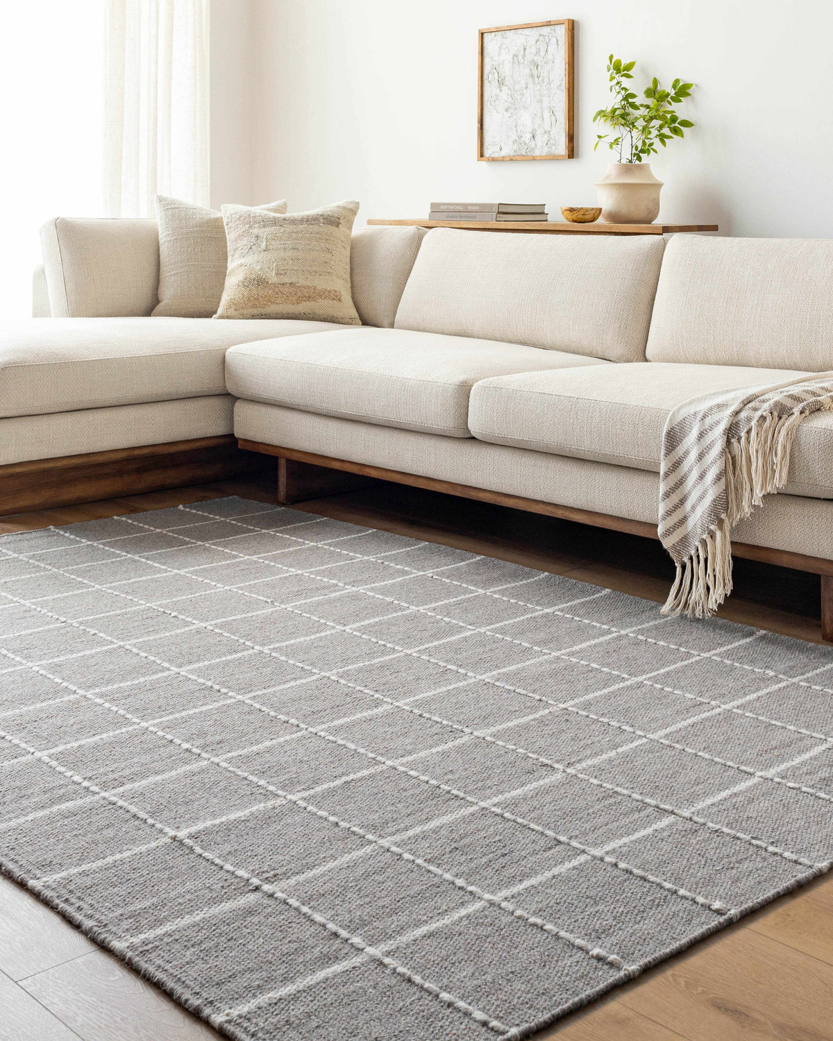 Nissa Gray Checkered Wool Rug