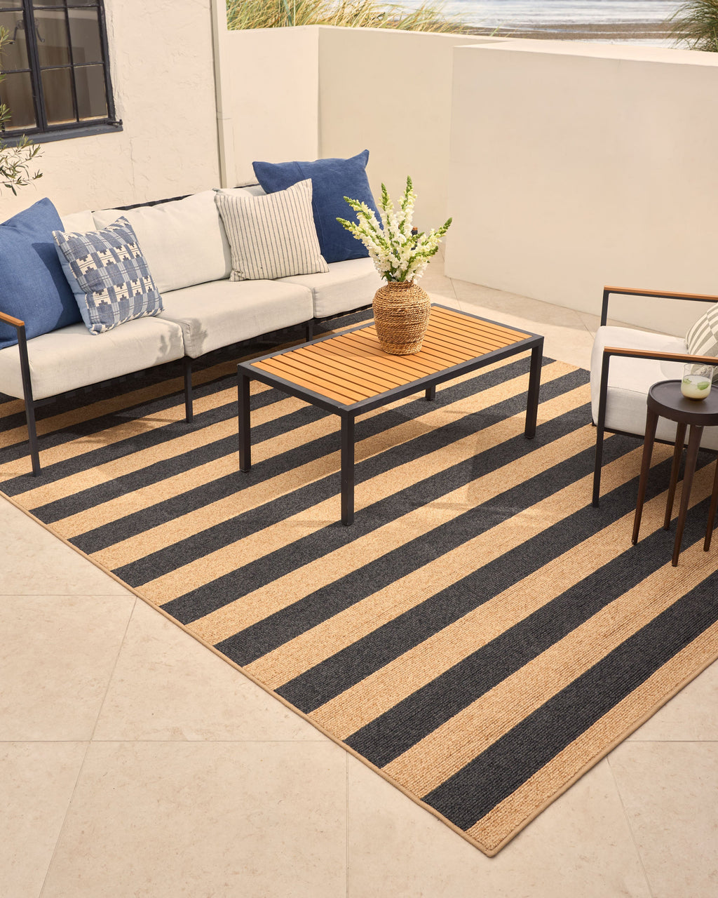 Nolan Bold Stripe Natural & Black Performance Weave Rug