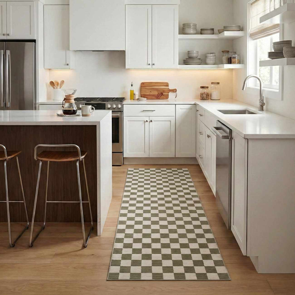 Kaysar Brown Checkered Washable Area Rug