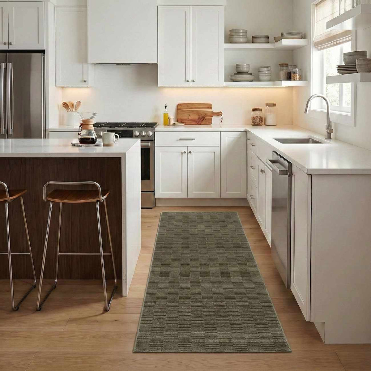 Kazuma Green Washable Area Rug