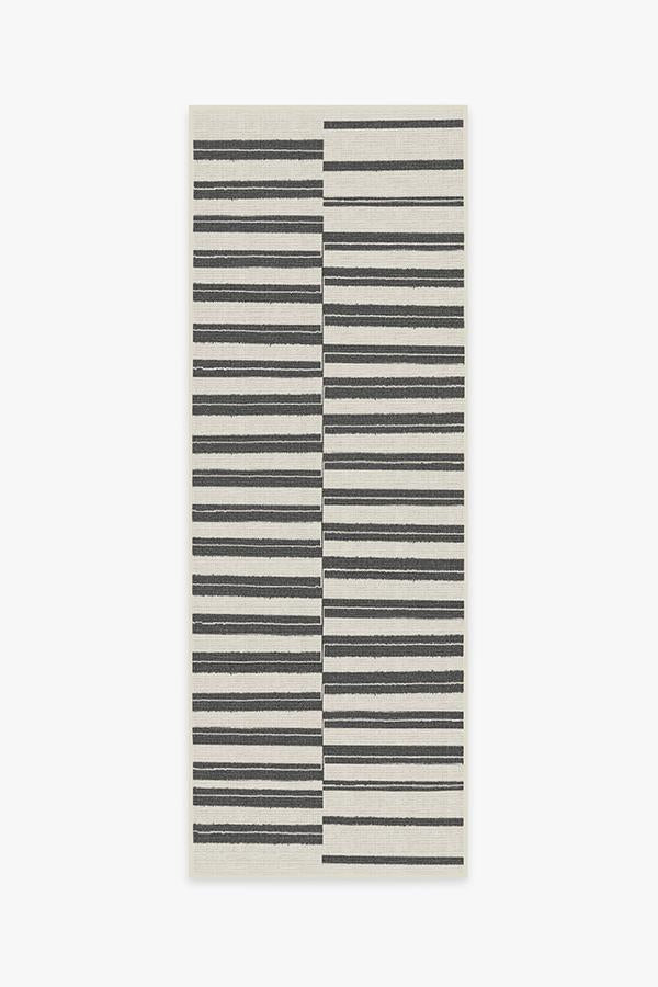 Offset Stripe Black Outdoor Rug