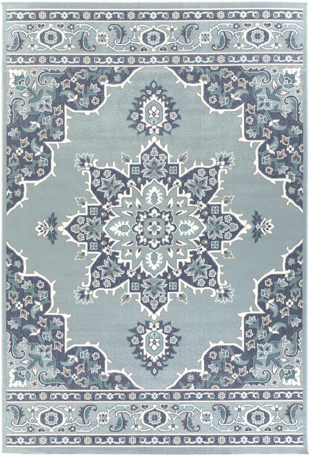 Orla Pale Blue Medallion Outdoor Area Rug - Clearance