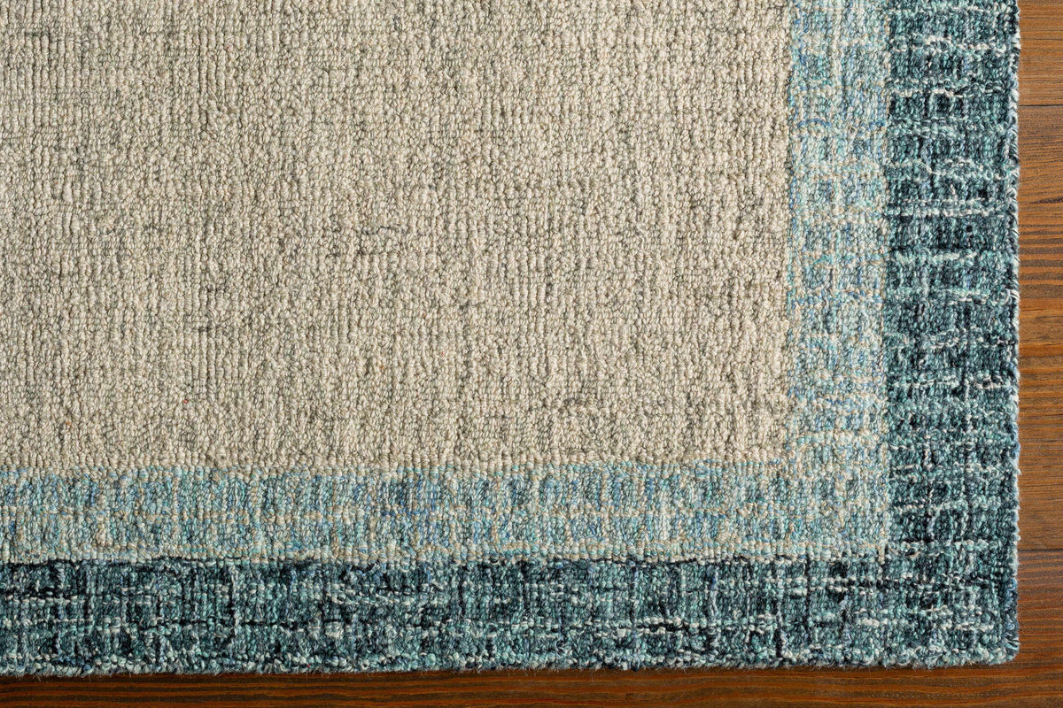Padada Green Bordered Cream Wool Rug