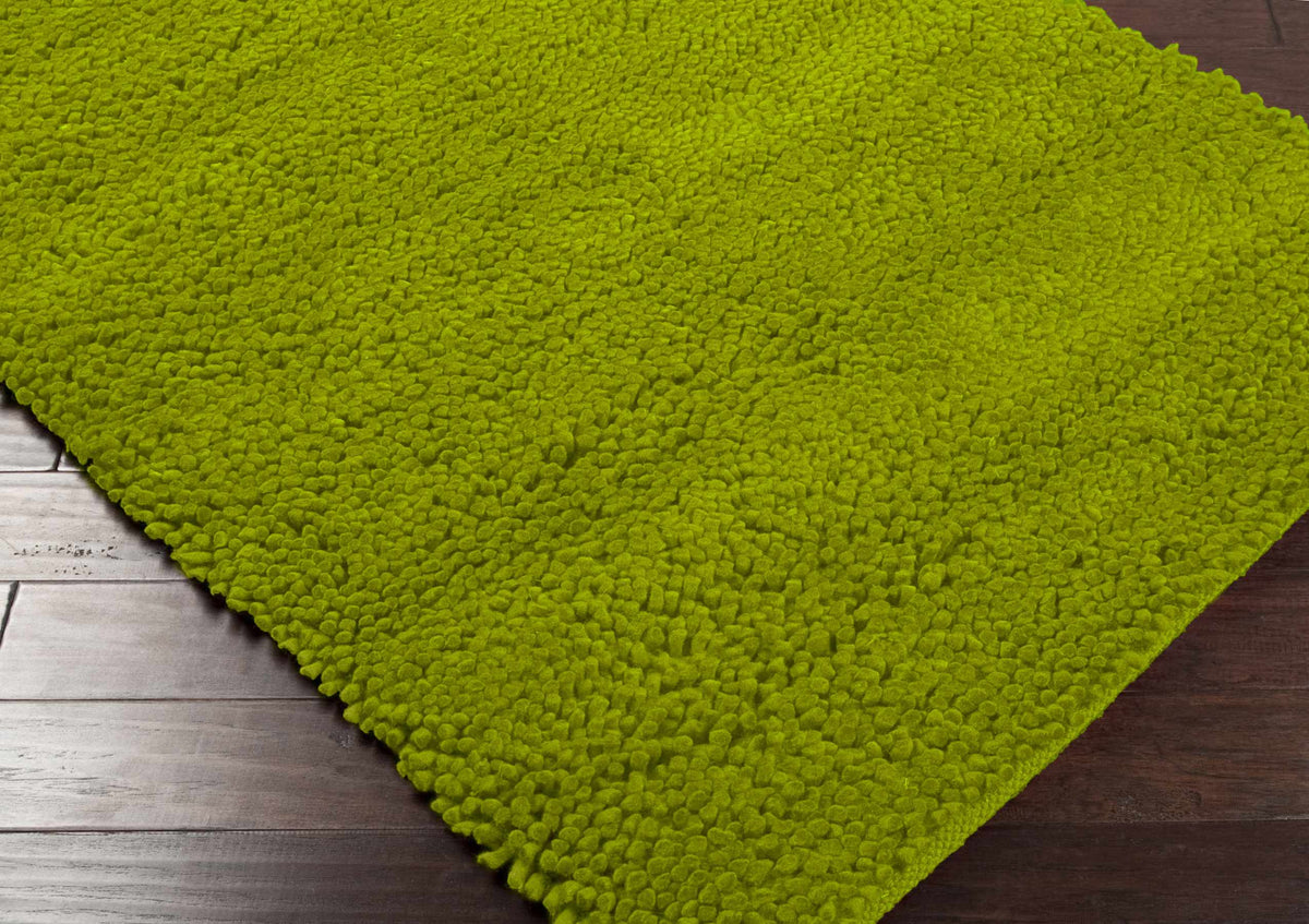 Frederika Solid Olive Green Wool Shag Rug - Clearance