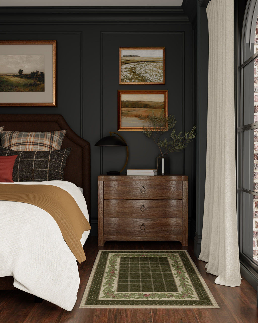 Pine Border Dark Olive Flatwoven Rug