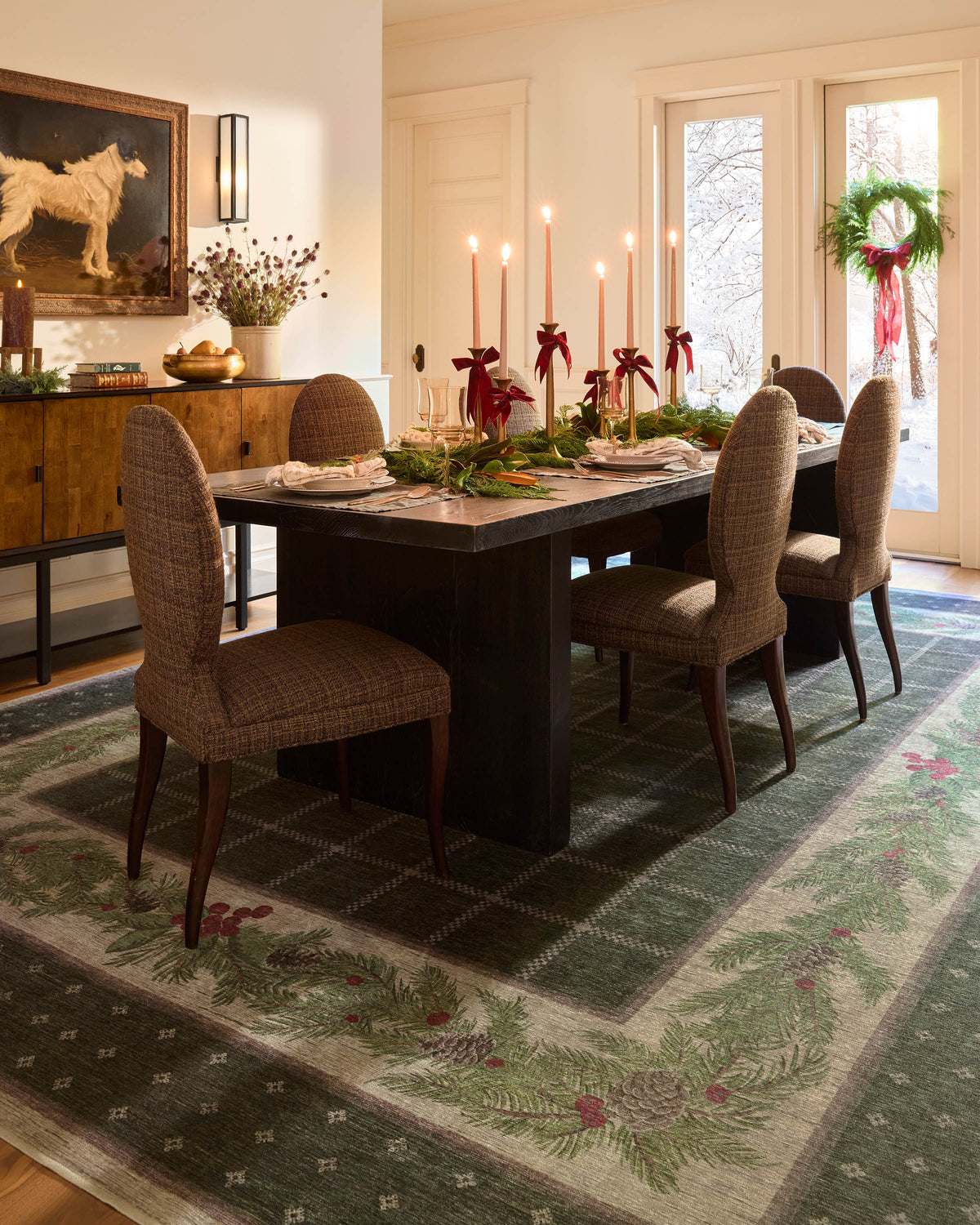 Pine Border Dark Olive Flatwoven Rug