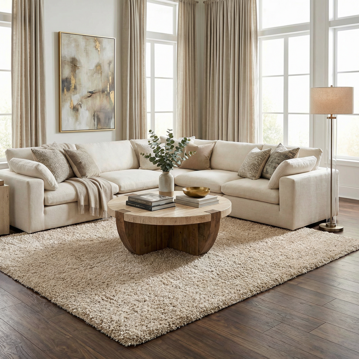 Faina Solid Beige Shag Washable Area Rug - Clearance