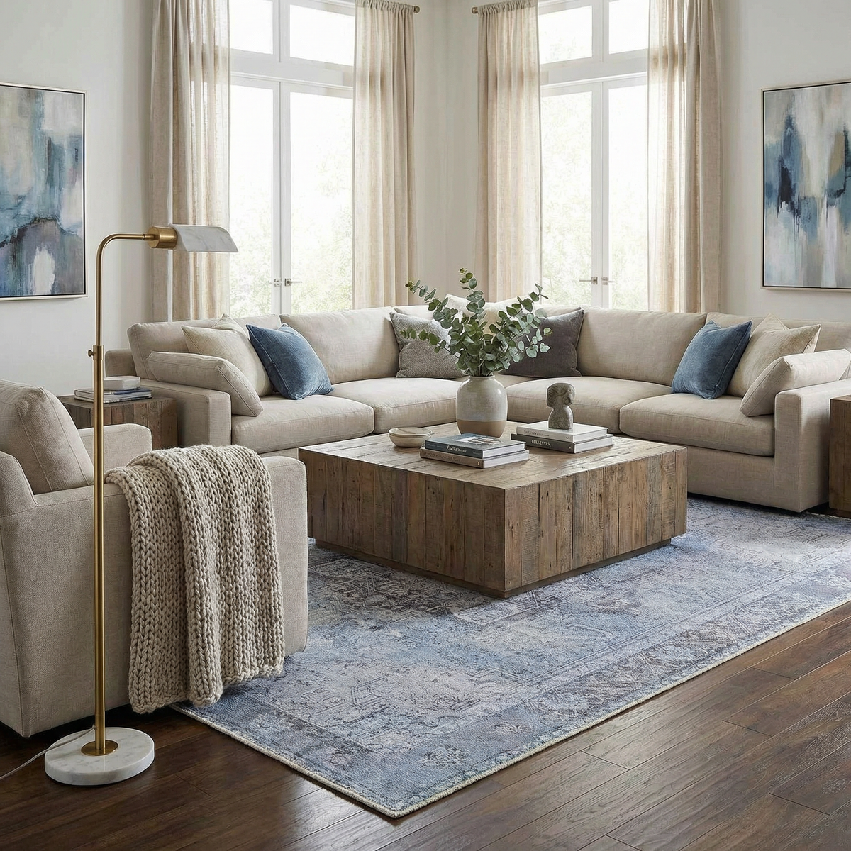 Ice Blue Flat Pile Washable Rug