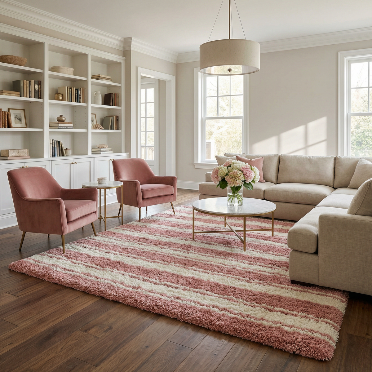 Melia Pink Striped Plush Area Rug - Clearance