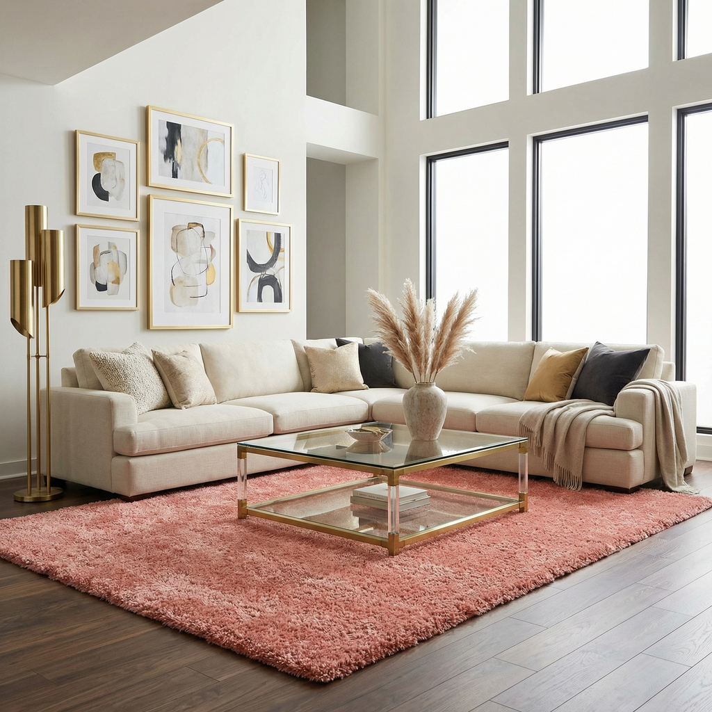 Rosava Dusty Pink Subtle Wavy Abstract Modern Minimalist Polyester Machine Woven Area Rug - Clearance