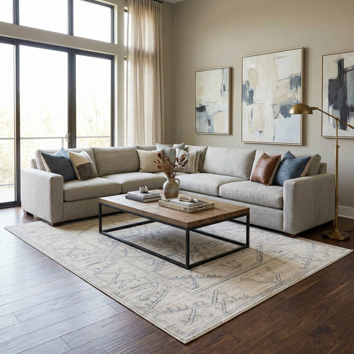 Divya Cream & Silver Blue Area Rug - Clearance