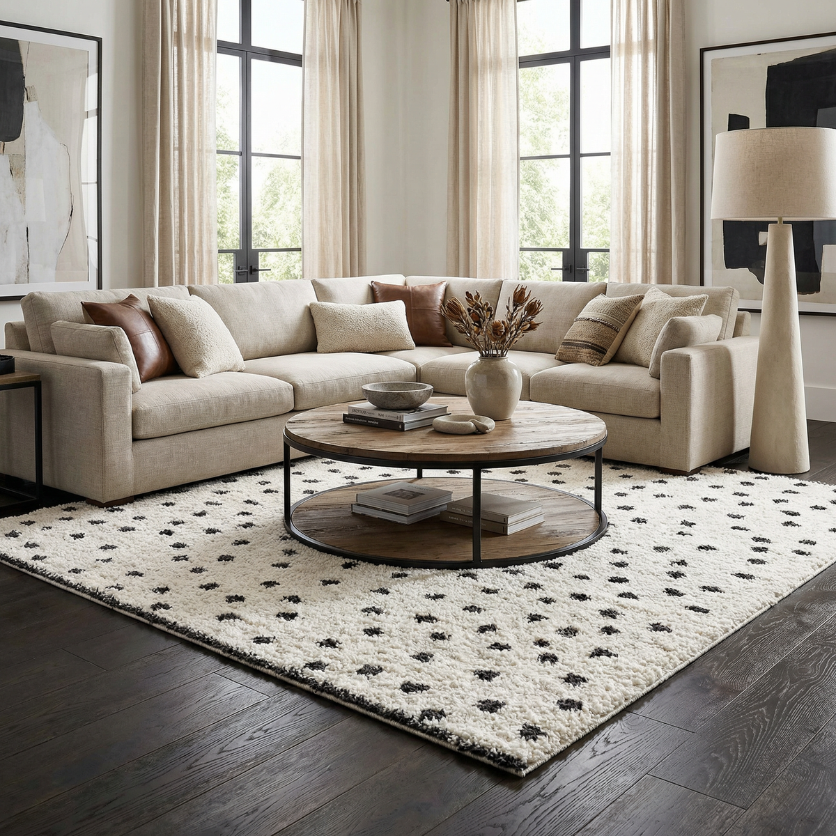 Chaia Dotted Black & White Plush Rug - Clearance