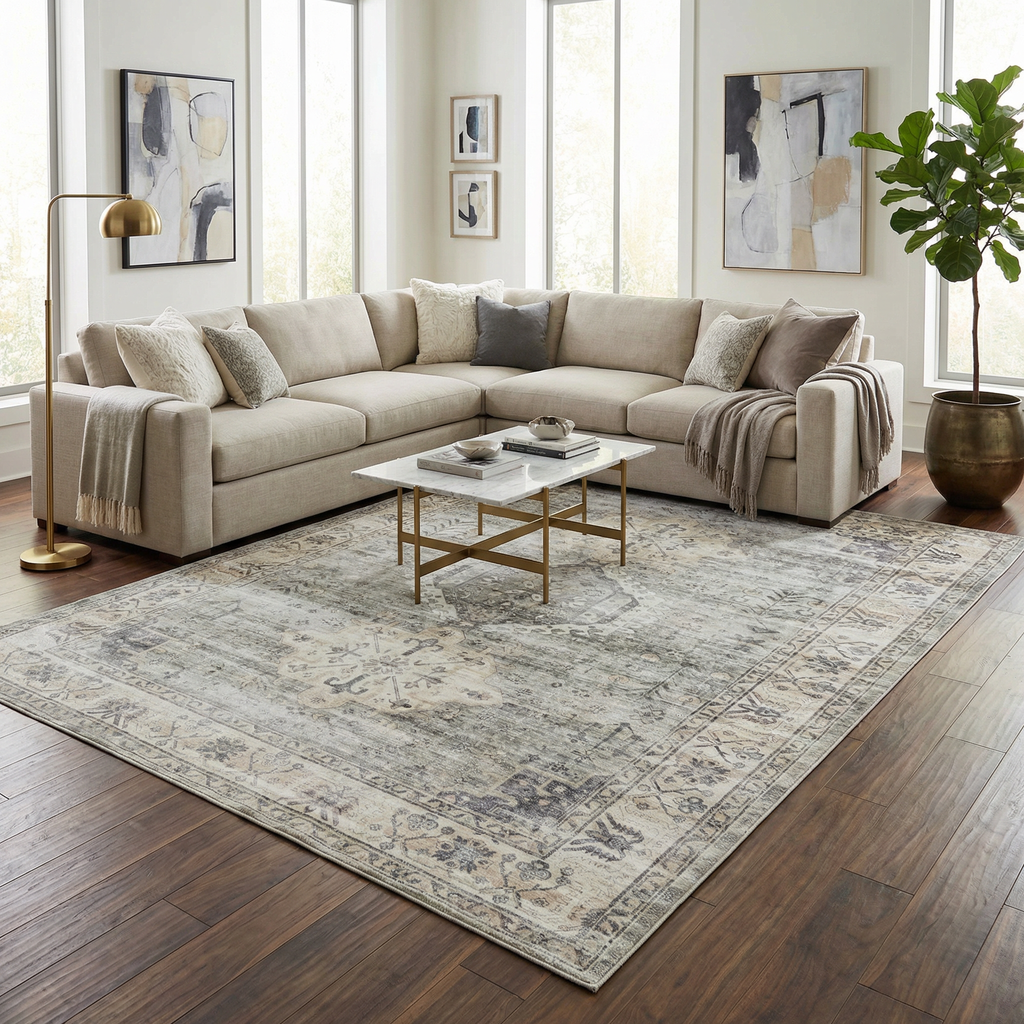 Laran Sage Distressed Washable Area Rug - Clearance