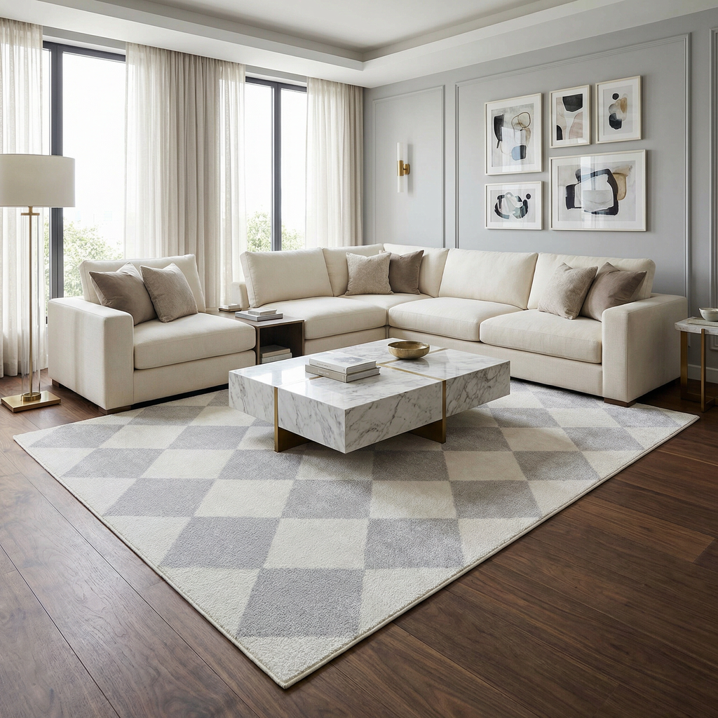 Ulric Light Gray Diamond Washable Area Rug