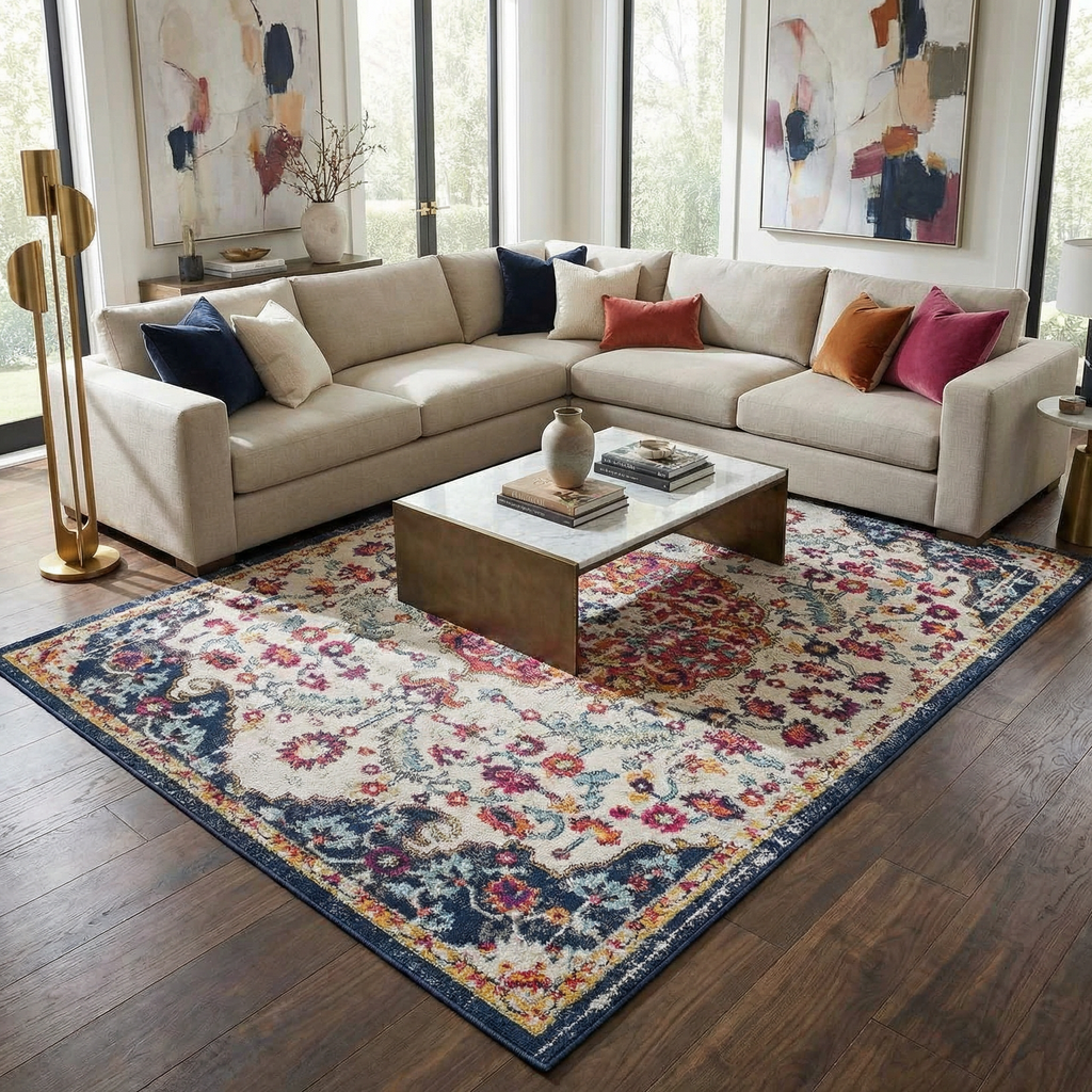 Tigril Blue & Orange 2304 Area Rug - Clearance