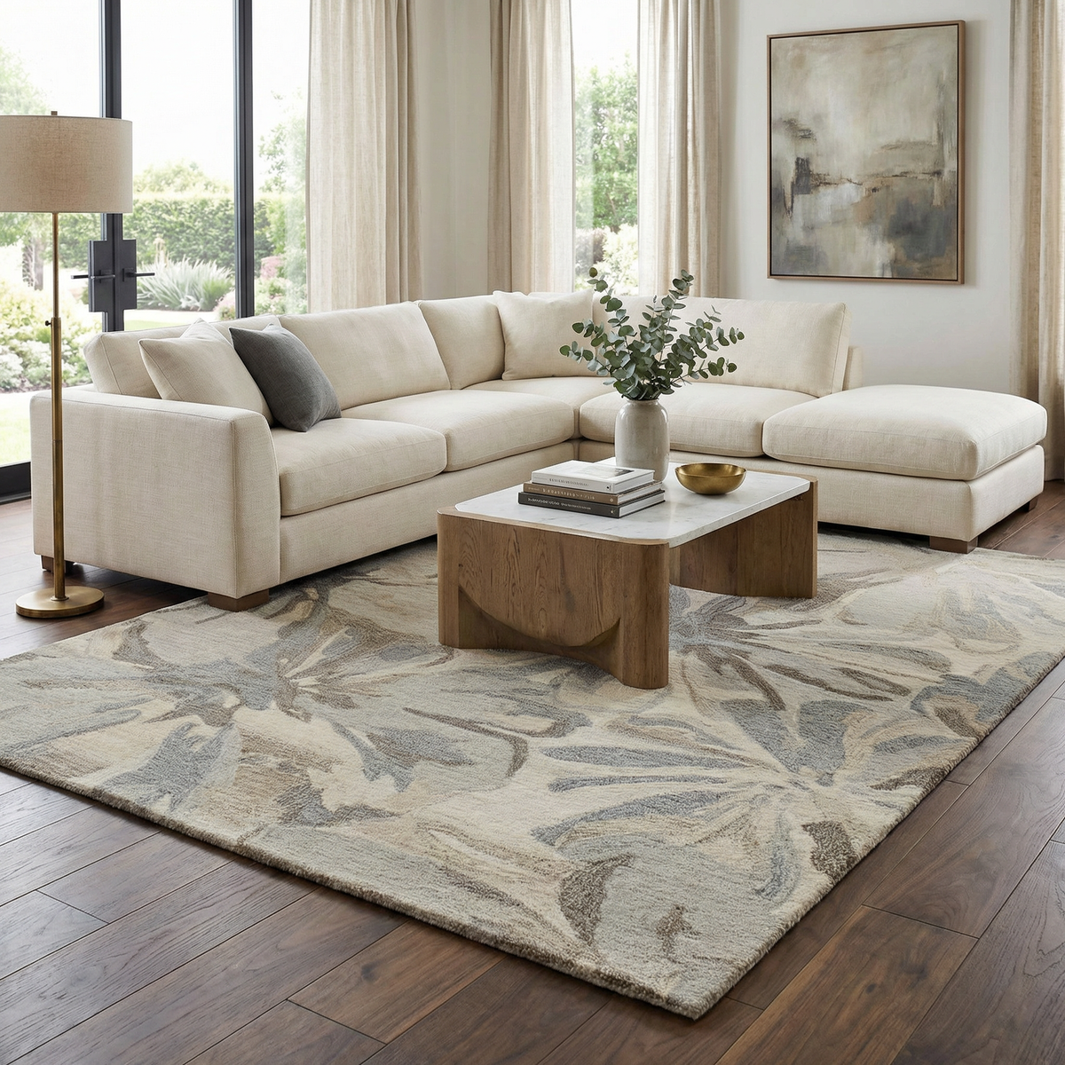 Ilfeld Athena Beige Floral Wool Rug