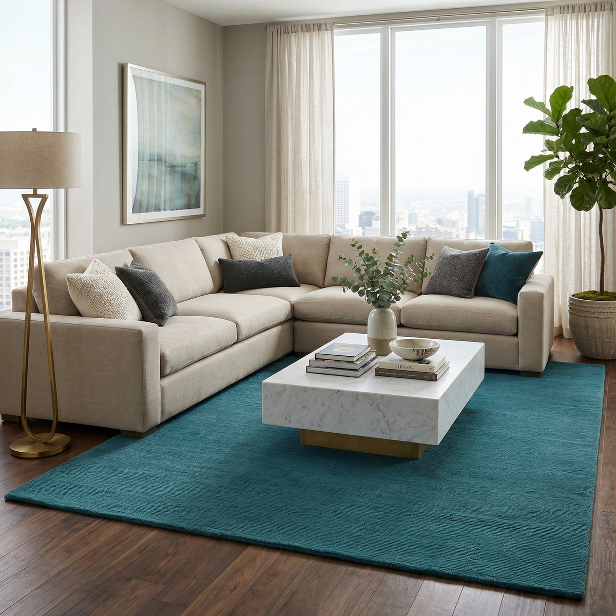 Brockton Solid Teal Wool Rug