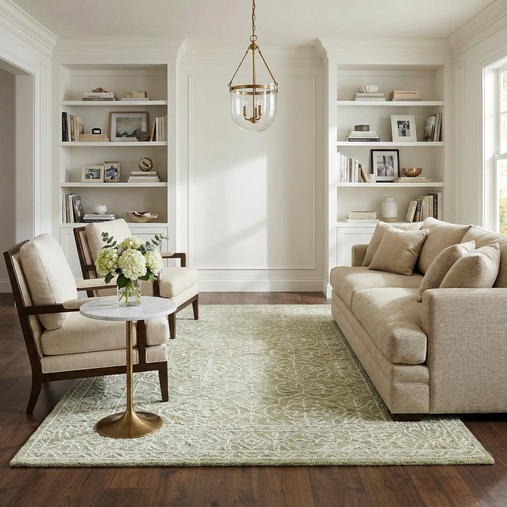 Yadid Green Wool Area Rug