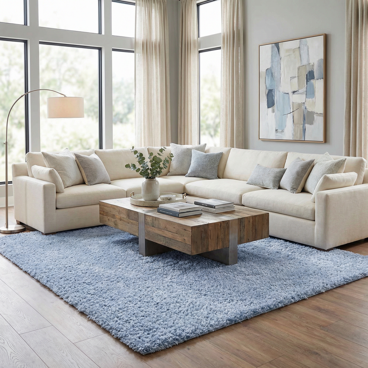 Faina Solid Aqua Shag Washable Area Rug
