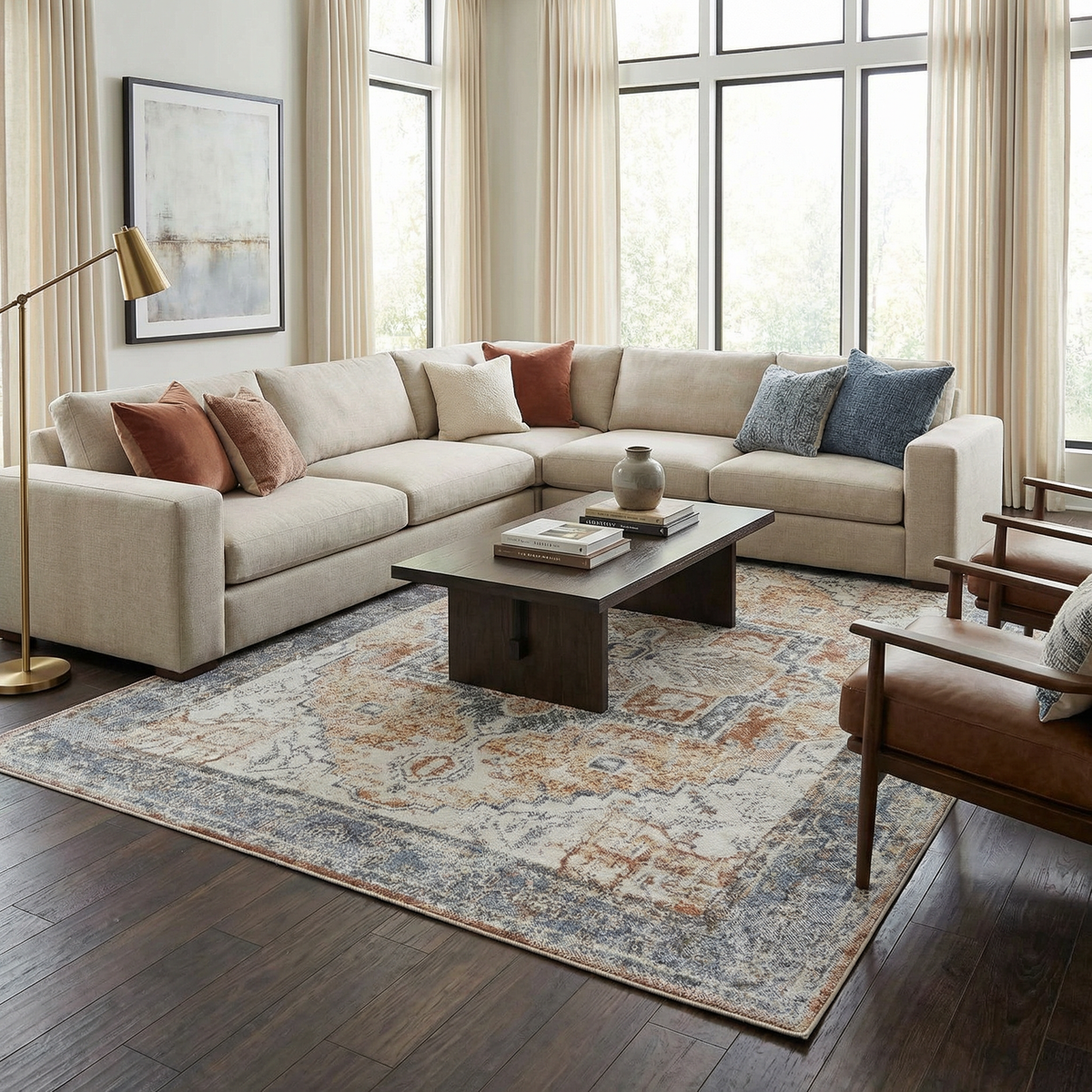 Blue Orange Hera Washable Area Rug