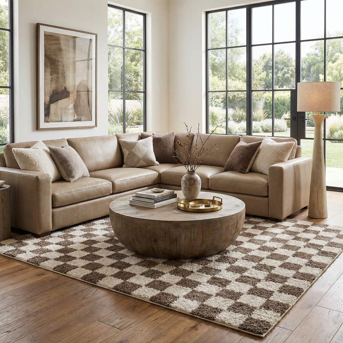 Canika Brown Washable Checkered Area Rug