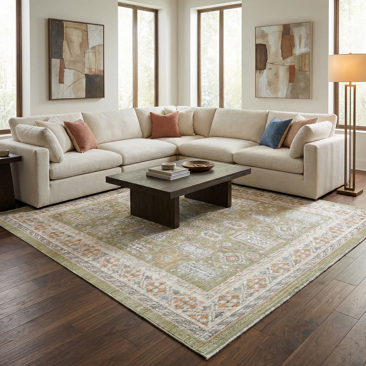 Neku Sage Persian Machine Woven Polypropylene Washable Area Rug
