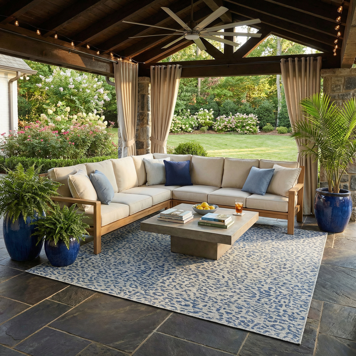 Skipsea Blue Leopard Performance Outdoor Rug