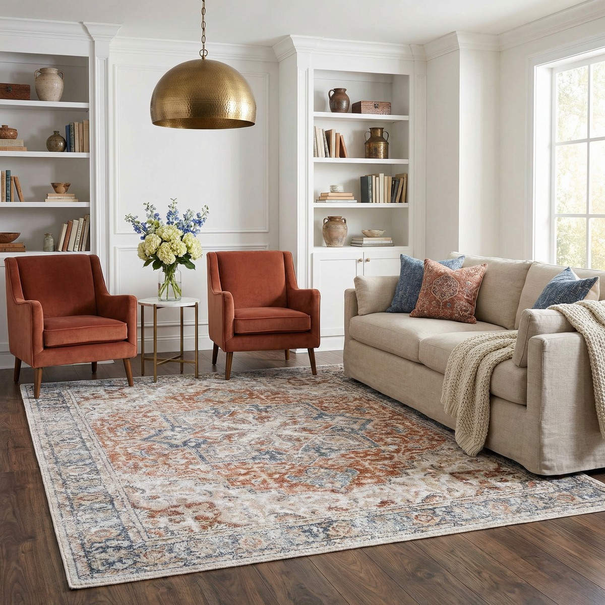 Neta Red & Blue Flat Pile Washable Rug - Clearance