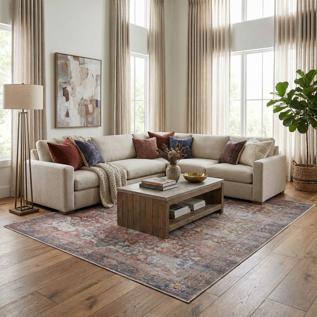 Rust Elki Vintage Medallion Washable Area Rug
